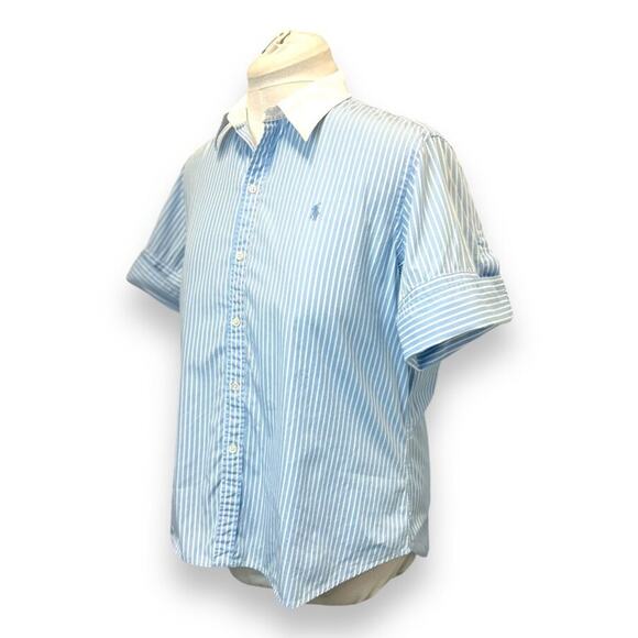 Ralph Lauren Blue and White Striped Button Down Shirt - Picture 2 of 9
